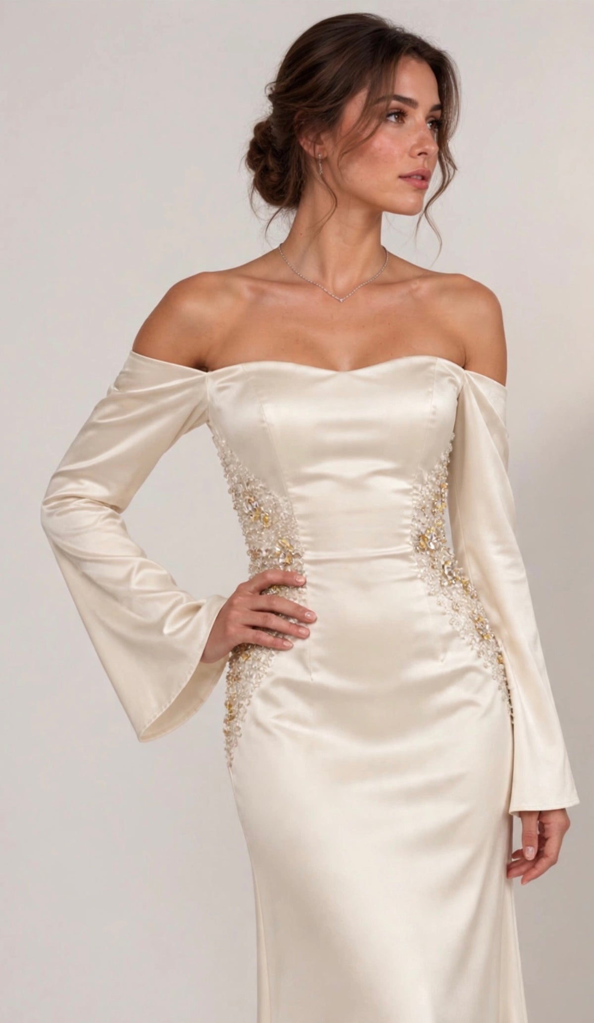 Gilded — Champagne Beige Off-Shoulder Gown