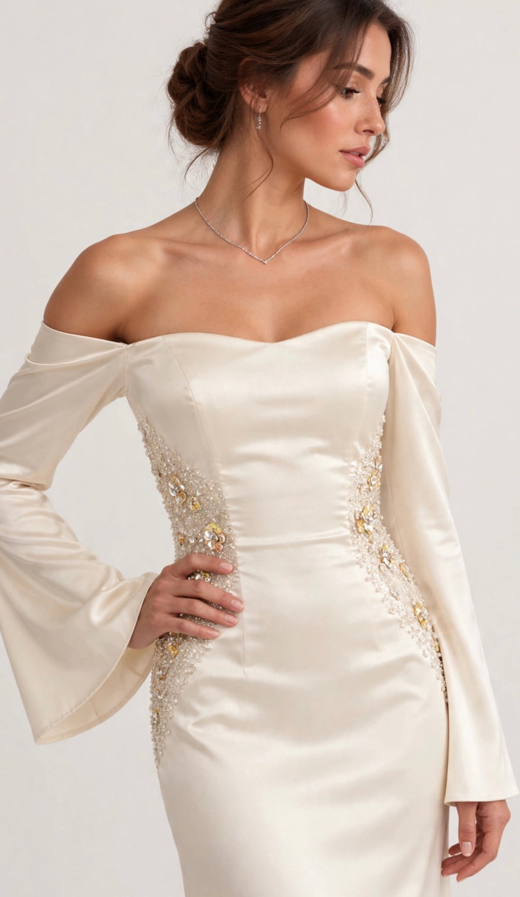 Gilded — Champagne Beige Off-Shoulder Gown