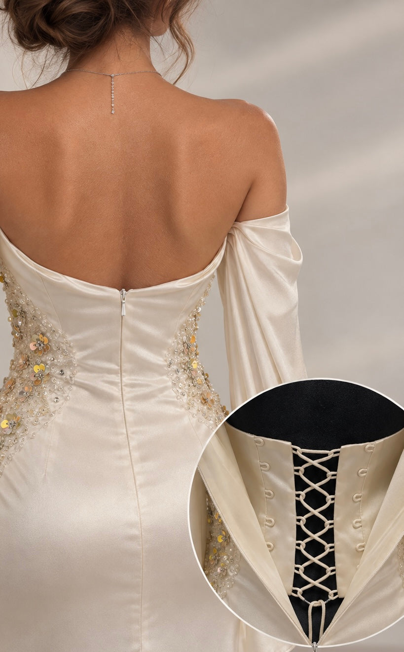 Gilded — Champagne Beige Off-Shoulder Gown
