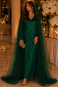NC#CT4 — Green occasion dress with matching sheer embellished outer layer.