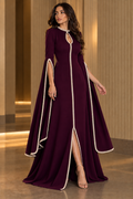 Pearl Cascade Plum — pearl-trimmed occasion dress.