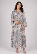 Riviera Slate Blue & Taupe cotton jalabeya with piping