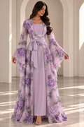 The Everlasting Edit — Lilac dress with floral outer layer and waist bow.